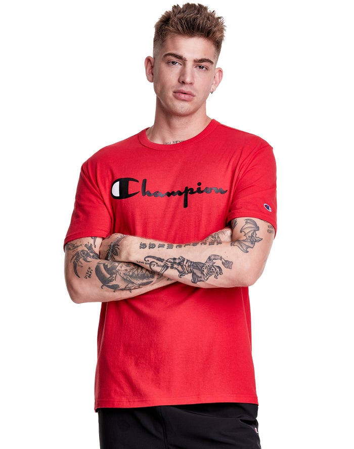 Champion Mens T-Shirt NZ - Lightweight Script Logo Red ( 4275-XDPCM )